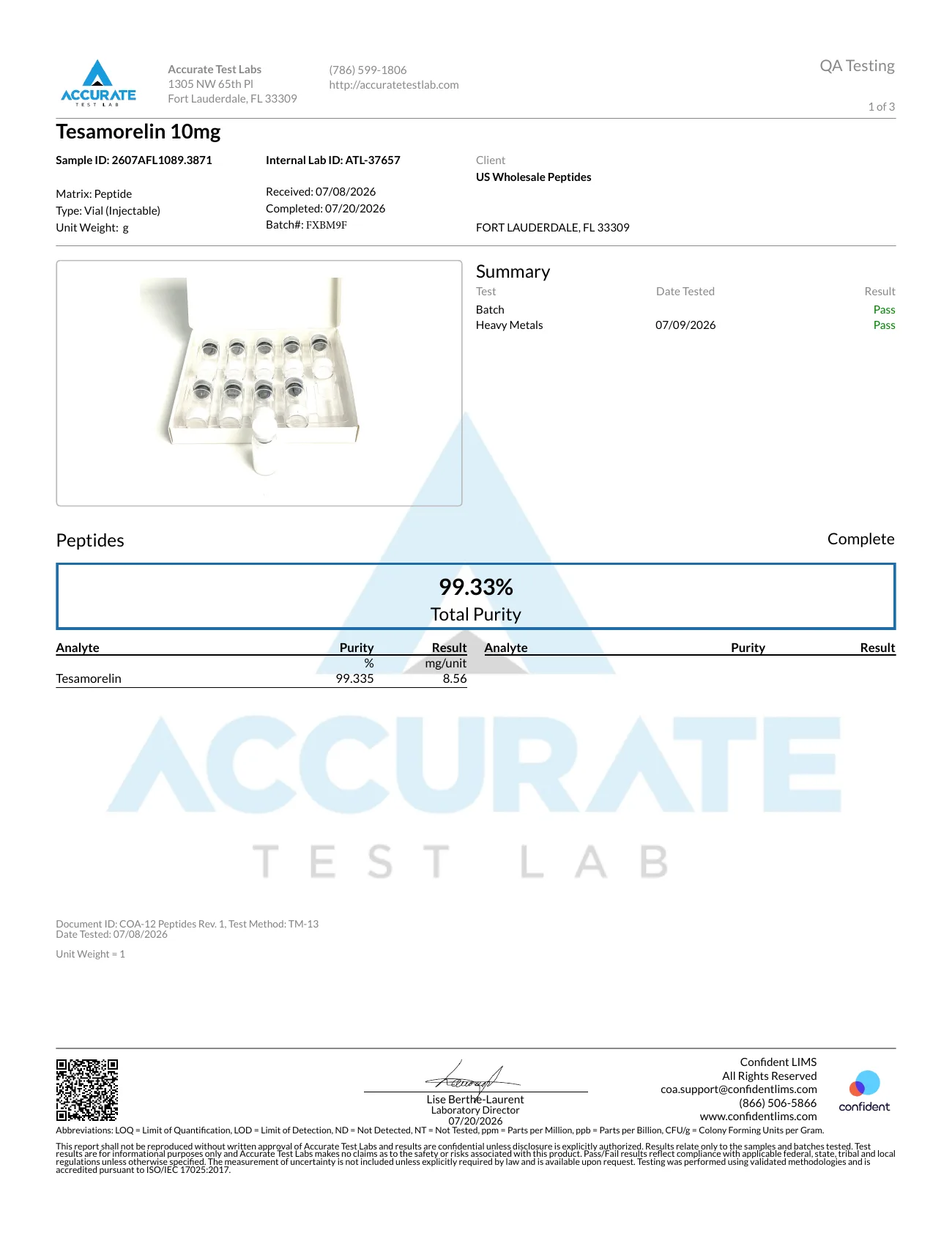 Certificate of Analysis